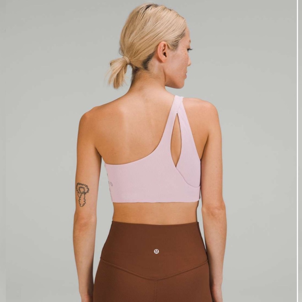 Lululemon Ribbed Nulu Asymmetrical Yoga Bra *Light Support, A/B Cup Pink Peony